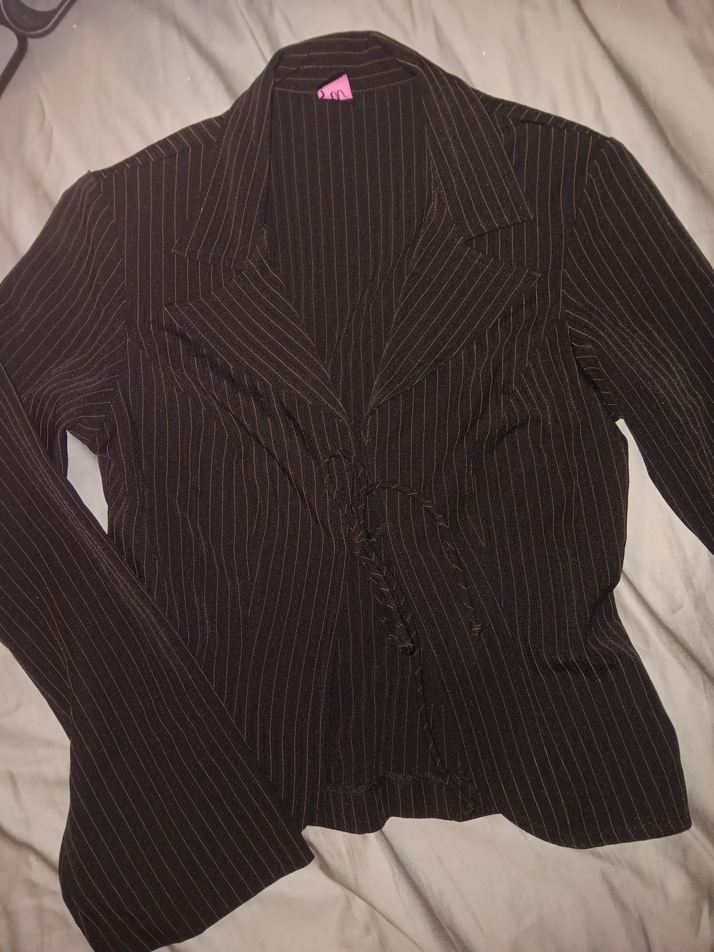 Wrapper Black Pinstripe Tie-Front Blazer And Pants